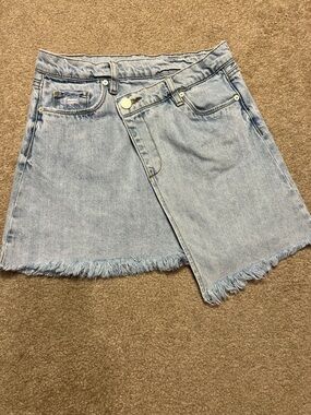 Blank NYC Light Blue Denim Mini Skirt with Asymmetrical Front